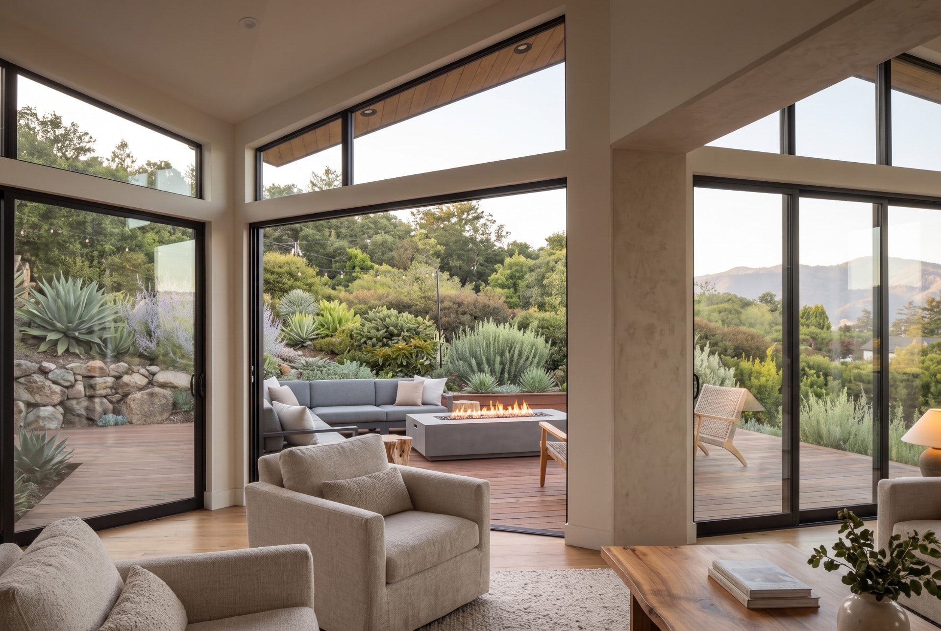 Los Altos Hills Family Suite living area opening onto the terrace