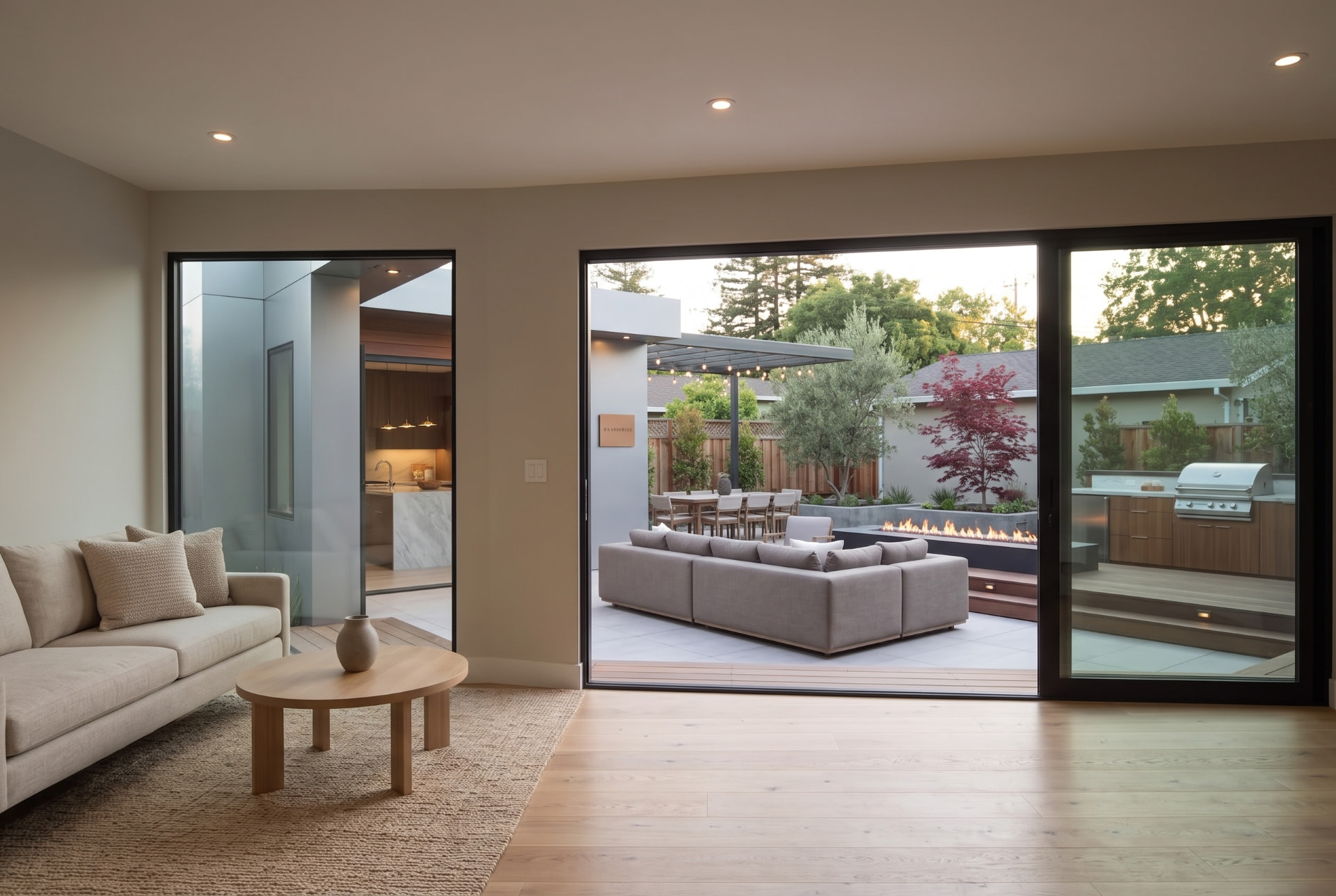 Mountain View studio living area connected to the garden terrace