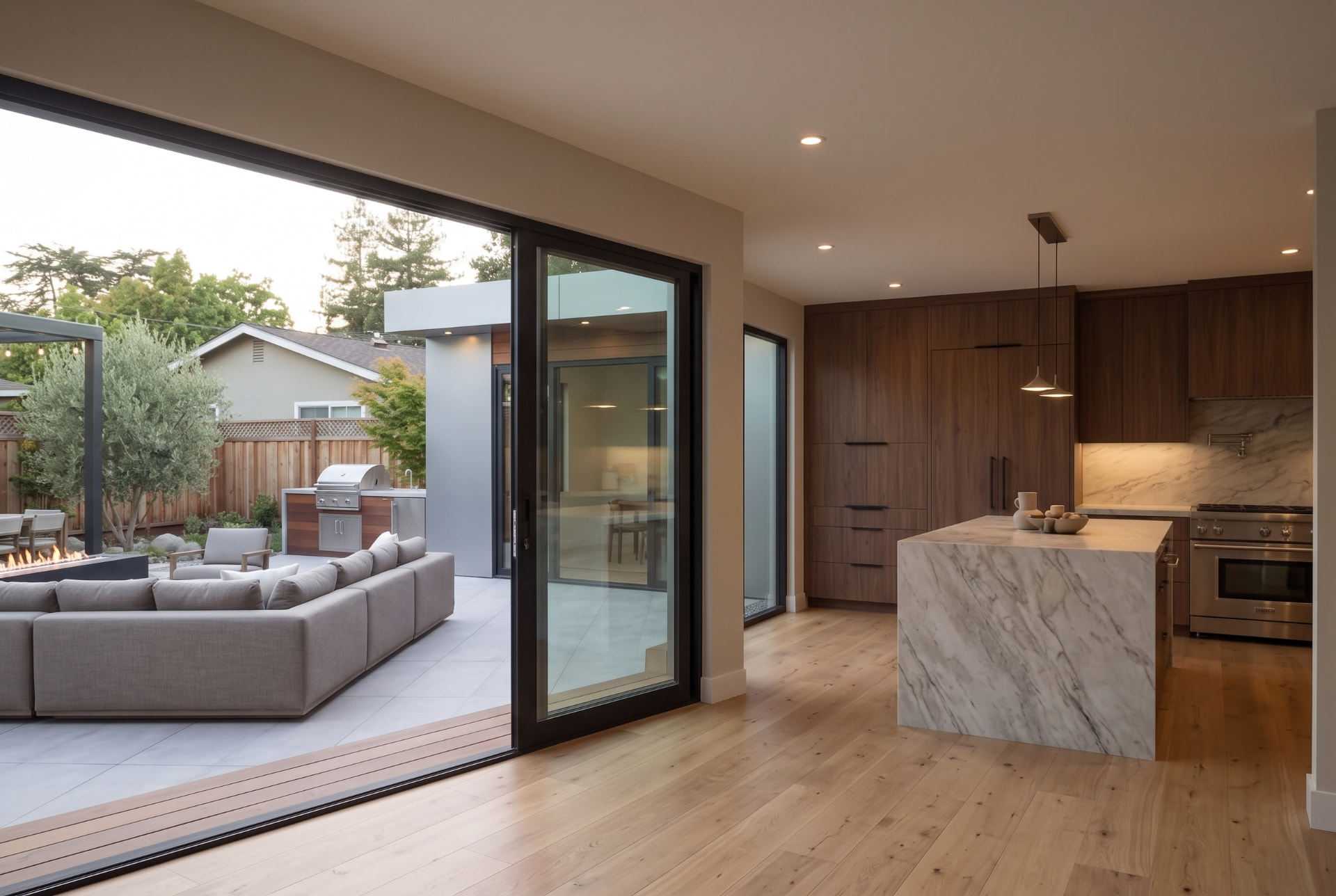 Mountain View studio kitchen opening directly onto the terrace