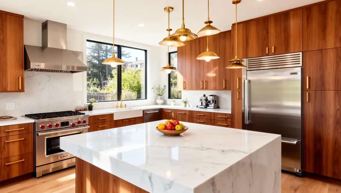 SHAPE ADU interior, architect-designed kitchen with marble countertops in a Peninsula modular home